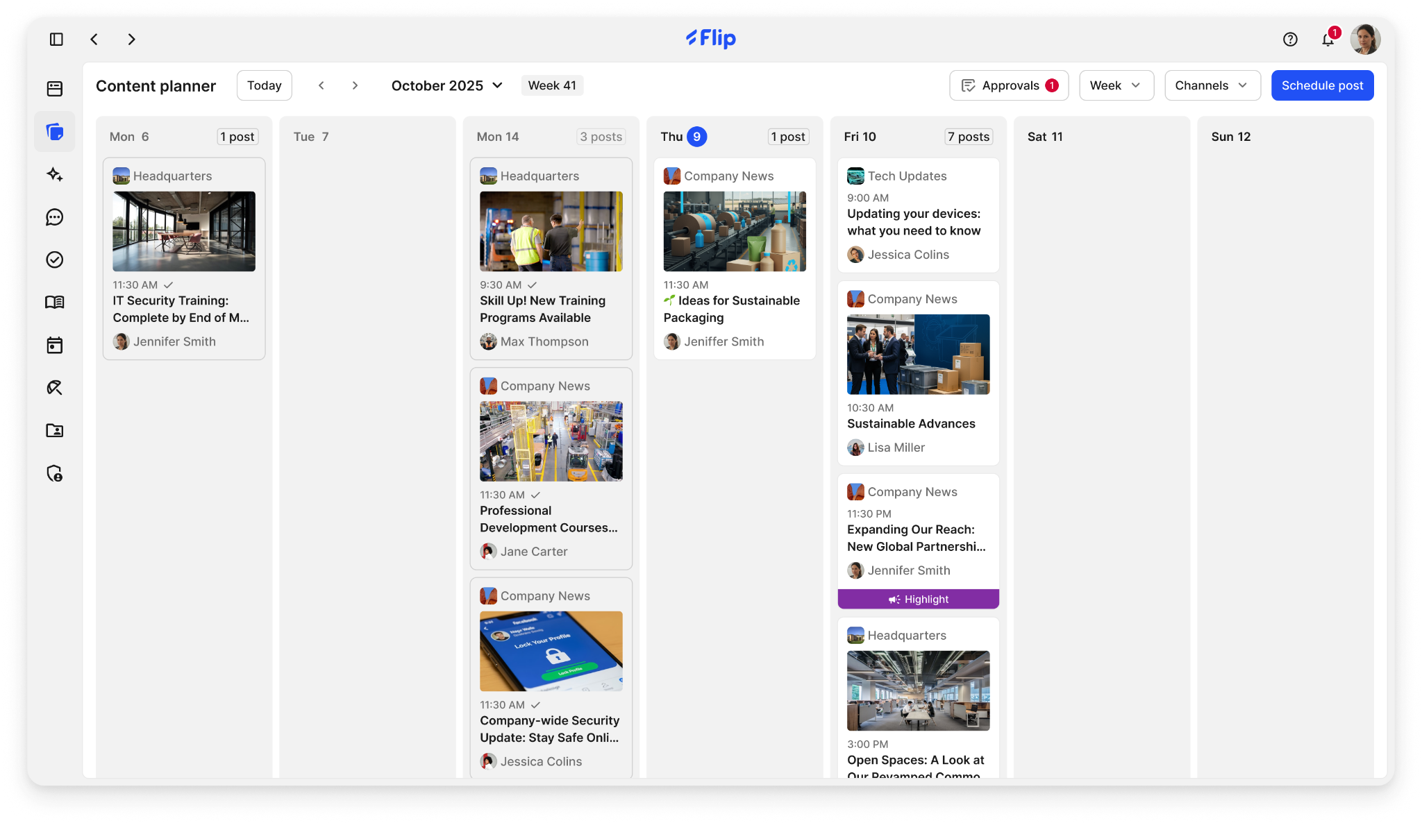 Content Planner weekly view