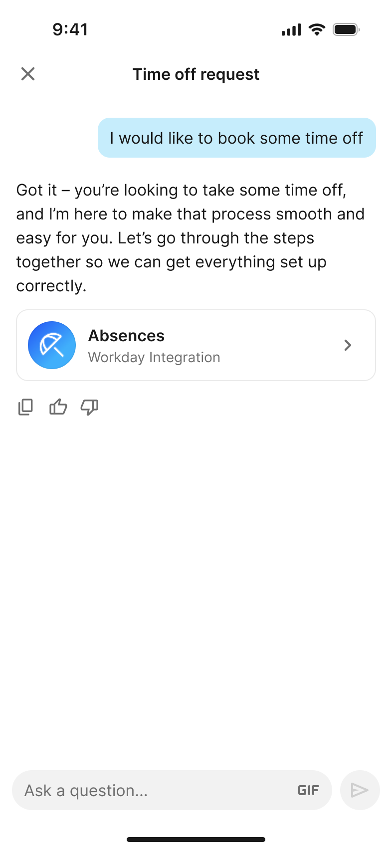 AskAI time off request with Workday integration