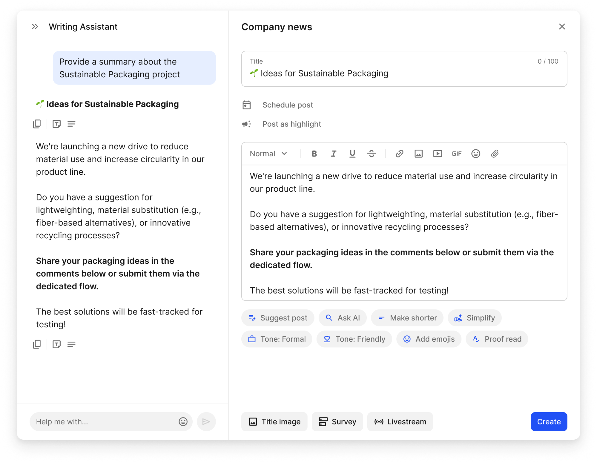 Flip Writing Assistant interface